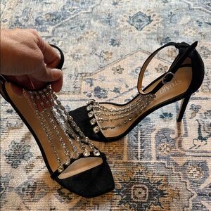 Stuart Weitzman Black Heels with Crystal Straps